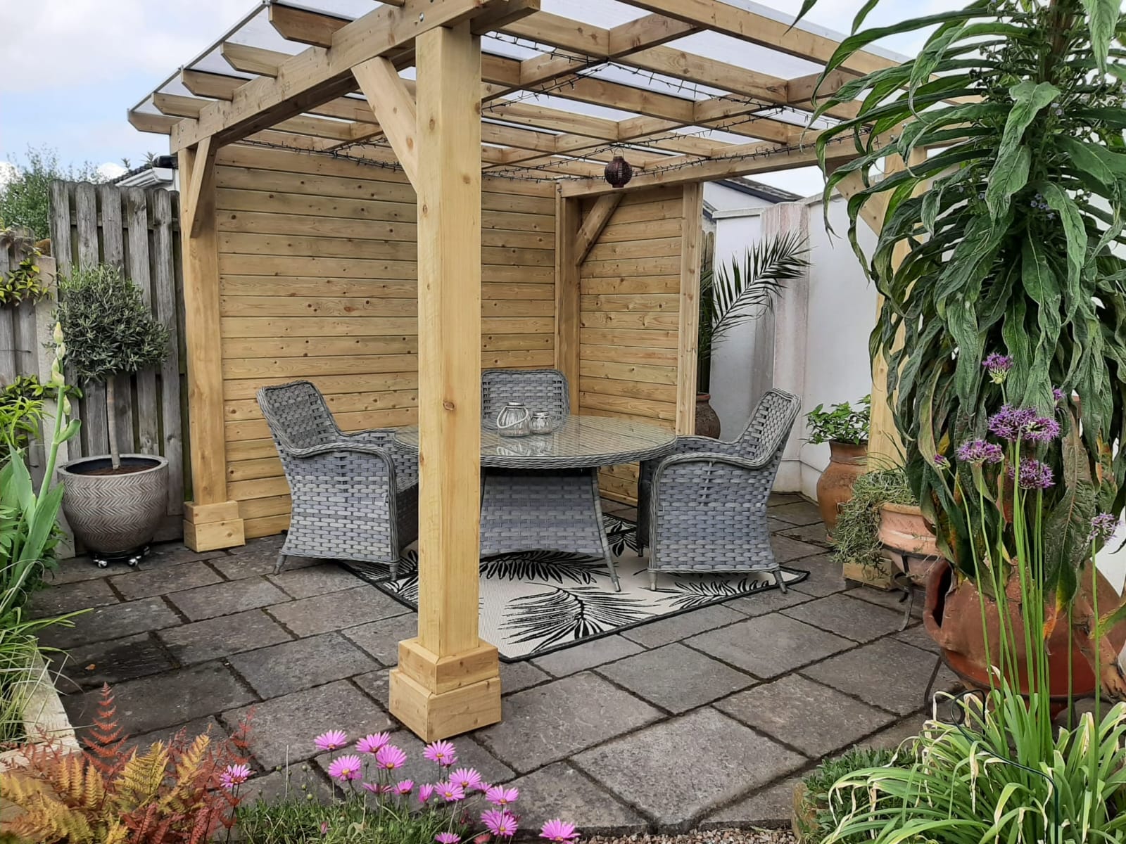 Garden pergola over a patio table